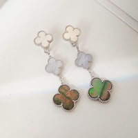 [Clover Jewelry]CLOVER 3 MOTIFS CHALCEDONY DARK MOP SILVER EARRINGS