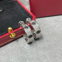 [Clover Jewelry]LOVE CERAMIC DIAMOND PAVED SILVER EARRINGS