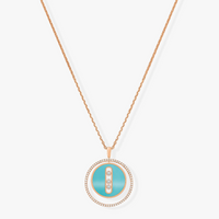 [Clover Jewelry]LUCKY MOVE 3 DIAMONDS TURQUOISE PINK GOLD DIAMOND NECKLACE