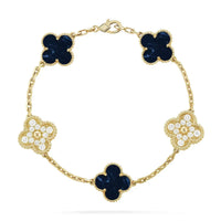 [Clover Jewelry]Clover 5-Motif Malachite & Pietersite Bracelet Stack Set