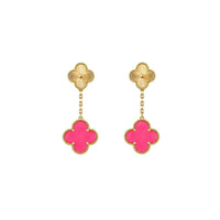 [Clover Jewelry]Clover Pink Enamel Necklace & Earring Jewelry Set